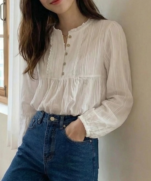 cammie（キャミー）の「フリルデザイントップス（シャツ/ブラウス・レディース・ホワイト/アイボリー・M/L）」の5枚目の写真