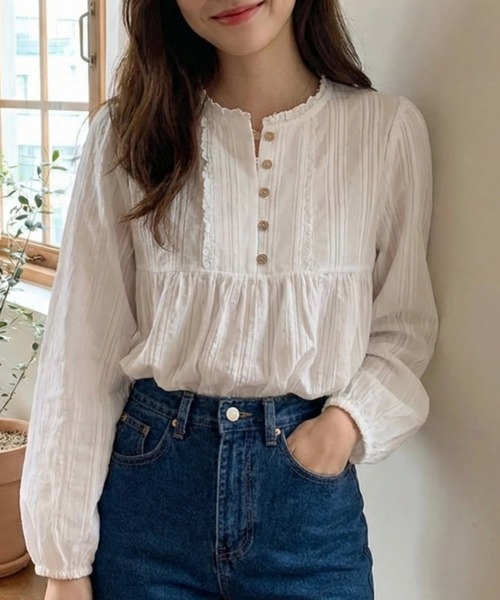 cammie（キャミー）の「フリルデザイントップス（シャツ/ブラウス・レディース・ホワイト/アイボリー・M/L）」の6枚目の写真