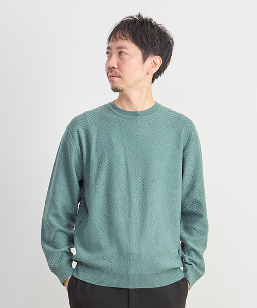 MEN'S MELROSE(メンズメルローズ)の「リンクスダイヤクルーネックニット(ニット/セーター・メンズ・グリーン/ホワイト/チャコールグレー・2/3/4)」の3枚目の写真