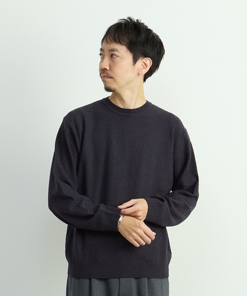 MEN'S MELROSE(メンズメルローズ)の「リンクスダイヤクルーネックニット(ニット/セーター・メンズ・グリーン/ホワイト/チャコールグレー・2/3/4)」の6枚目の写真