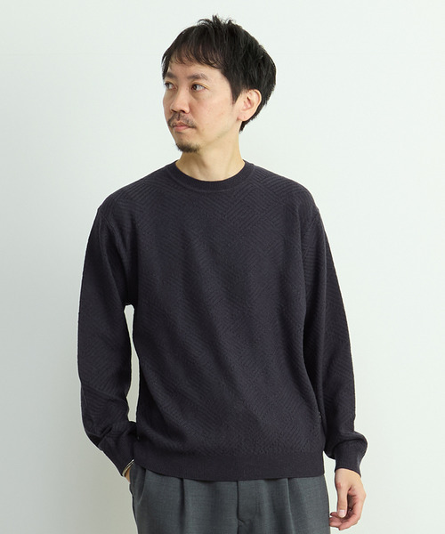 MEN'S MELROSE(メンズメルローズ)の「リンクスダイヤクルーネックニット(ニット/セーター・メンズ・グリーン/ホワイト/チャコールグレー・2/3/4)」の7枚目の写真