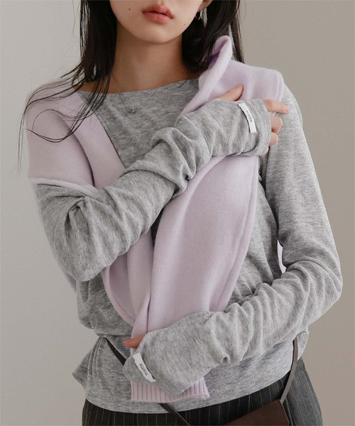 miette(ミエット)の「フィンガーホールシアートップス(Tシャツ/カットソー・レディース・カーキ/グレイッシュベージュ/ライトブルー/杢グレー/オフホワイト/ブラック系その他/ホワイト系その他・S/M/L)」の15枚目の写真