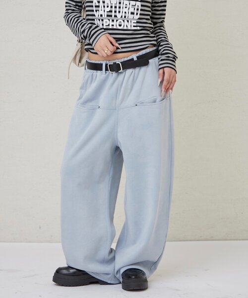 WHO'S WHO gallery（フーズフーギャラリー）の「SLASH POCKET WASHED SWEAT EASY PANTS（スウェットパンツ・レディース・ネイビー/サックスブルー/ピンク・X-SMALL/SMALL/MEDIUM）」の2枚目の写真