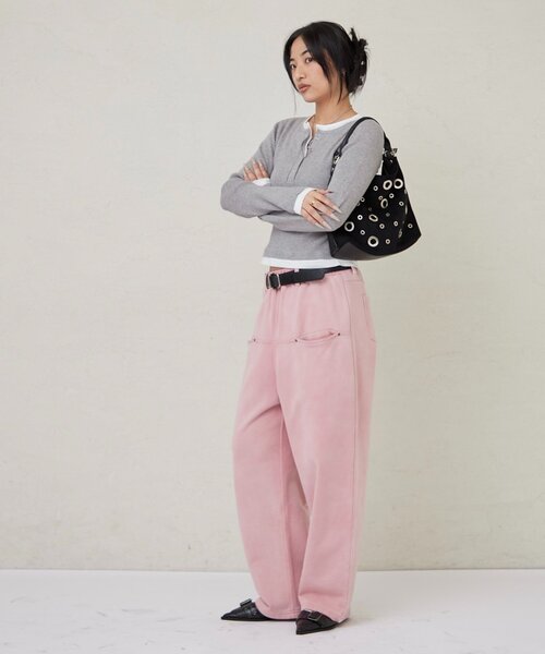 WHO'S WHO gallery（フーズフーギャラリー）の「SLASH POCKET WASHED SWEAT EASY PANTS（スウェットパンツ・レディース・ネイビー/サックスブルー/ピンク・X-SMALL/SMALL/MEDIUM）」の13枚目の写真