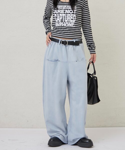 WHO'S WHO gallery（フーズフーギャラリー）の「SLASH POCKET WASHED SWEAT EASY PANTS（スウェットパンツ・レディース・ネイビー/サックスブルー/ピンク・X-SMALL/SMALL/MEDIUM）」の14枚目の写真