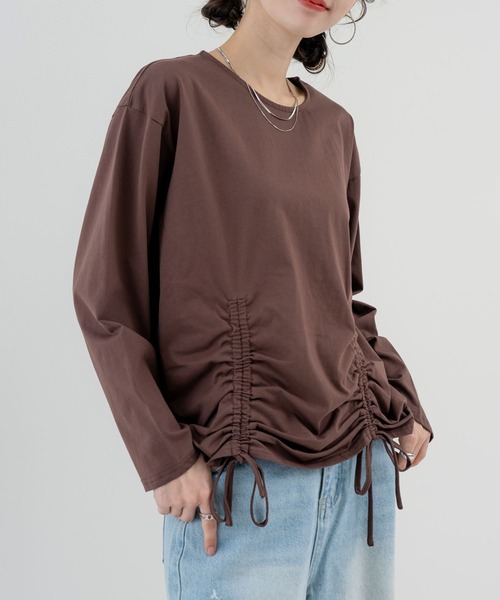 SABUROKU(サブロク)の「【SABUROKU】きゅっと絞った シルエットが可愛い 裾ドロストプルオーバー(Tシャツ/カットソー・レディース・グレー/ブルー/ブラウン・M)」の16枚目の写真