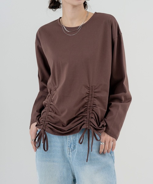 SABUROKU(サブロク)の「【SABUROKU】きゅっと絞った シルエットが可愛い 裾ドロストプルオーバー(Tシャツ/カットソー・レディース・グレー/ブルー/ブラウン・M)」の17枚目の写真