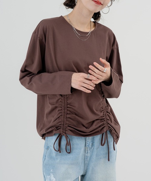SABUROKU(サブロク)の「【SABUROKU】きゅっと絞った シルエットが可愛い 裾ドロストプルオーバー(Tシャツ/カットソー・レディース・グレー/ブルー/ブラウン・M)」の13枚目の写真