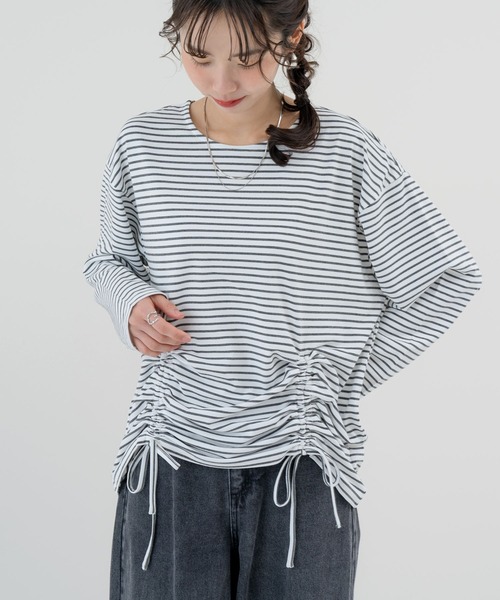 SABUROKU(サブロク)の「【SABUROKU】きゅっと絞った シルエットが可愛い 裾ドロストプルオーバー(Tシャツ/カットソー・レディース・グレー/ブルー/ブラウン・M)」の22枚目の写真