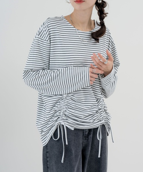 SABUROKU(サブロク)の「【SABUROKU】きゅっと絞った シルエットが可愛い 裾ドロストプルオーバー(Tシャツ/カットソー・レディース・グレー/ブルー/ブラウン・M)」の20枚目の写真