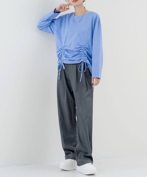 SABUROKU(サブロク)の「【SABUROKU】きゅっと絞った シルエットが可愛い 裾ドロストプルオーバー(Tシャツ/カットソー・レディース・グレー/ブルー/ブラウン・M)」の11枚目の写真