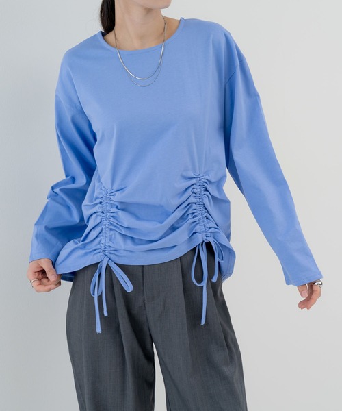 SABUROKU(サブロク)の「【SABUROKU】きゅっと絞った シルエットが可愛い 裾ドロストプルオーバー(Tシャツ/カットソー・レディース・グレー/ブルー/ブラウン・M)」の10枚目の写真
