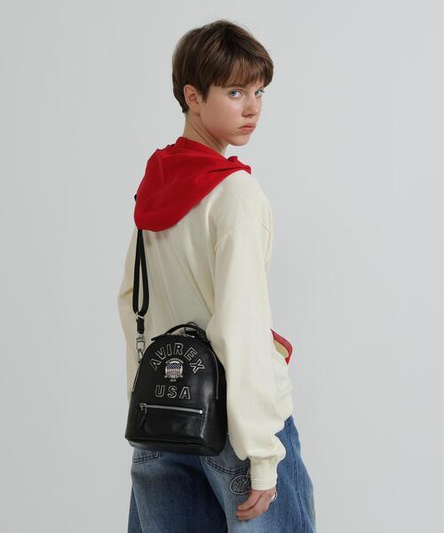 AVIREX(アヴィレックス)の「《直営店限定》VARSITY LEATHER MINI BACKPACK(バックパック/リュック・レディース・ブラック/レッド・F)」の9枚目の写真