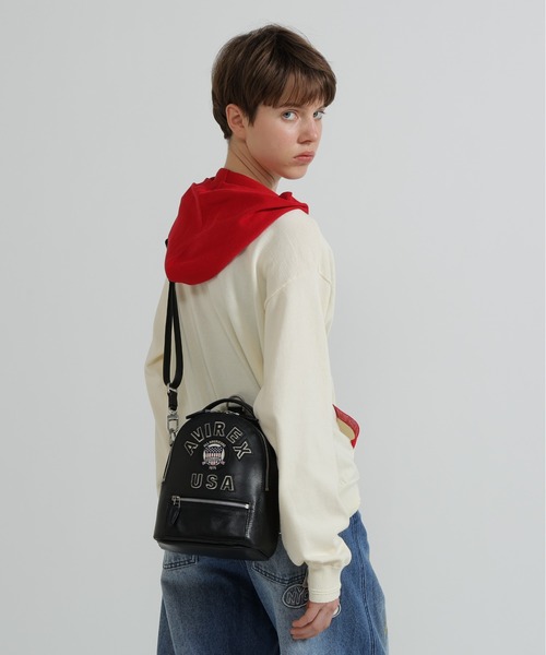 AVIREX（アヴィレックス）の「《直営店限定》VARSITY LEATHER MINI BACKPACK（バックパック/リュック・レディース・ブラック/レッド・F）」の7枚目の写真