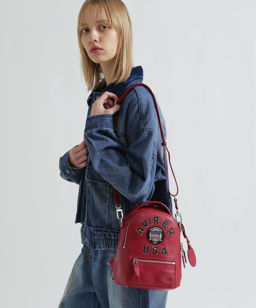 AVIREX（アヴィレックス）の「《直営店限定》VARSITY LEATHER MINI BACKPACK（バックパック/リュック・レディース・ブラック/レッド・F）」の20枚目の写真