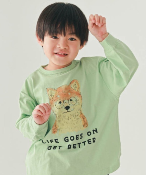 nicohrat（ニコフラート）の「nicohrat/ニコフラート 柴犬ロングＴシャツ（Tシャツ/カットソー・キッズ・オフホワイト/グレー/グリーン・90cm/100cm/110cm/120cm/130cm/140cm）」の3枚目の写真