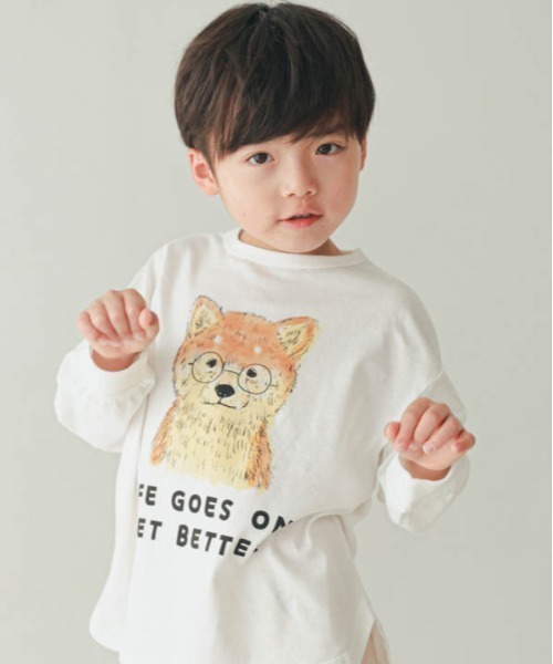nicohrat（ニコフラート）の「nicohrat/ニコフラート 柴犬ロングＴシャツ（Tシャツ/カットソー・キッズ・オフホワイト/グレー/グリーン・90cm/100cm/110cm/120cm/130cm/140cm）」の8枚目の写真