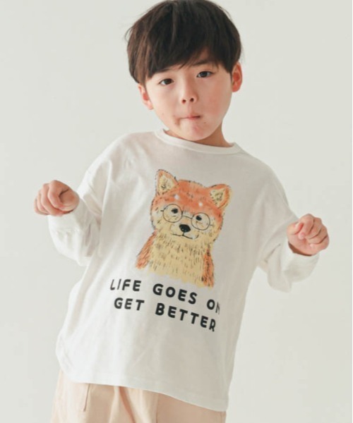 nicohrat（ニコフラート）の「nicohrat/ニコフラート 柴犬ロングＴシャツ（Tシャツ/カットソー・キッズ・オフホワイト/グレー/グリーン・90cm/100cm/110cm/120cm/130cm/140cm）」の7枚目の写真