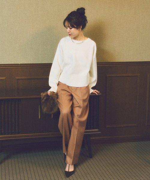 plage(プラージュ)の「toulou wide slax パンツ(スラックス・レディース・チャコールグレー/キャメル・38/34)」の5枚目の写真