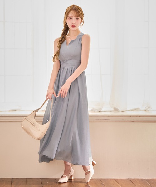 sugar nine（シュガーナイン）の「【ワンピース】ウエストギャザーラメシフォンフレアワンピースドレス（ワンピース・レディース・アイボリー/グレー・LARGE/MEDIUM/SMALL）」の2枚目の写真