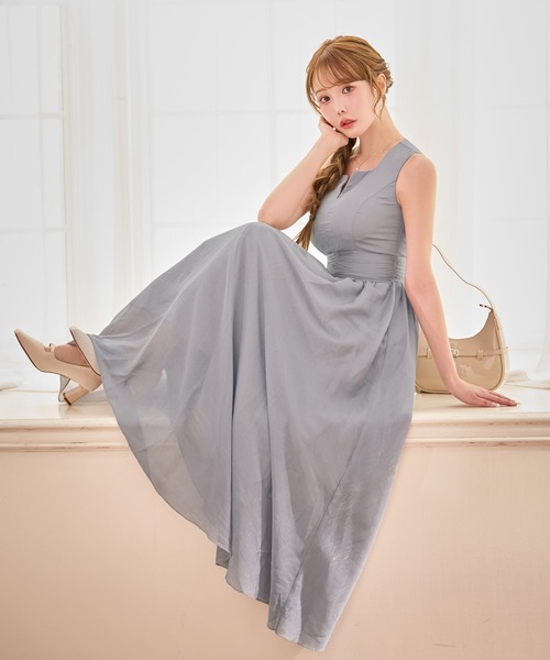 sugar nine（シュガーナイン）の「【ワンピース】ウエストギャザーラメシフォンフレアワンピースドレス（ワンピース・レディース・アイボリー/グレー・LARGE/MEDIUM/SMALL）」の10枚目の写真