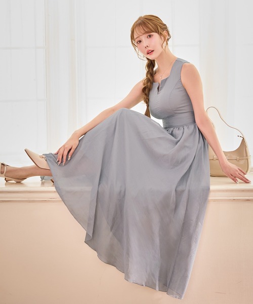 sugar nine（シュガーナイン）の「【ワンピース】ウエストギャザーラメシフォンフレアワンピースドレス（ワンピース・レディース・アイボリー/グレー・LARGE/MEDIUM/SMALL）」の3枚目の写真