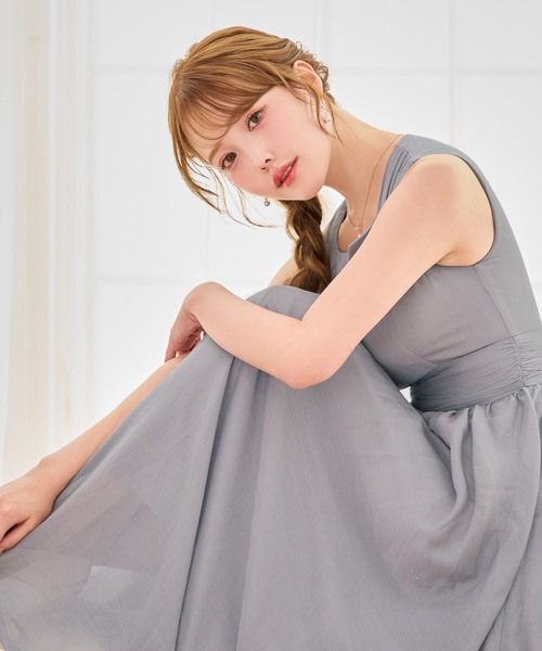 sugar nine（シュガーナイン）の「【ワンピース】ウエストギャザーラメシフォンフレアワンピースドレス（ワンピース・レディース・アイボリー/グレー・LARGE/MEDIUM/SMALL）」の5枚目の写真