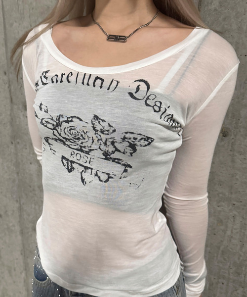 DAESE TOKYO(デセトウキョウ)の「『DAESE TOKYO/デセトウキョウ』ローズデザイントップ(Tシャツ/カットソー・レディース・グレー/ホワイト・S/M/L)」の5枚目の写真