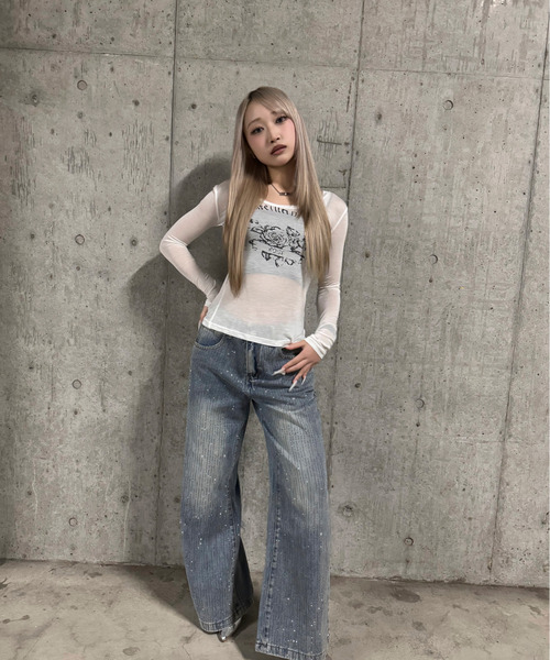 DAESE TOKYO(デセトウキョウ)の「『DAESE TOKYO/デセトウキョウ』ローズデザイントップ(Tシャツ/カットソー・レディース・グレー/ホワイト・S/M/L)」の6枚目の写真