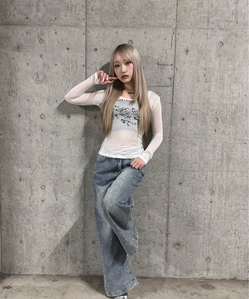 DAESE TOKYO(デセトウキョウ)の「『DAESE TOKYO/デセトウキョウ』ローズデザイントップ(Tシャツ/カットソー・レディース・グレー/ホワイト・S/M/L)」の7枚目の写真