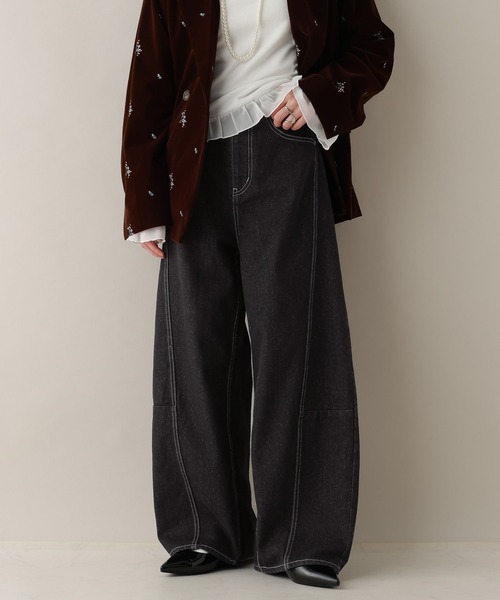 RAGEBLUE（レイジブルー）の「ステッチデザイン/カツラギデニムワイドパンツ/セットアップ対応（デニムパンツ・レディース・ホワイト/ブラック/ピンク・FREE）」の3枚目の写真