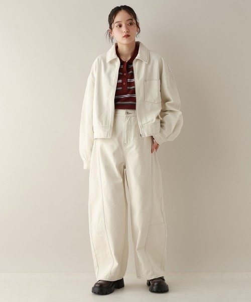 RAGEBLUE（レイジブルー）の「ステッチデザイン/カツラギデニムワイドパンツ/セットアップ対応（デニムパンツ・レディース・ホワイト/ブラック/ピンク・FREE）」の4枚目の写真