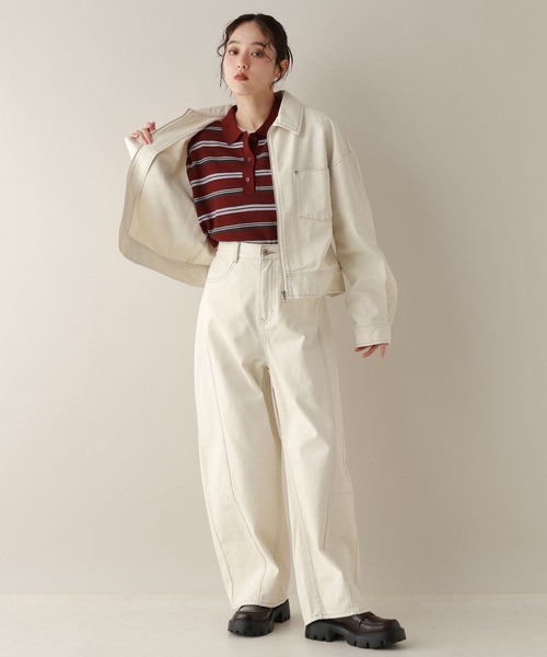 RAGEBLUE（レイジブルー）の「ステッチデザイン/カツラギデニムワイドパンツ/セットアップ対応（デニムパンツ・レディース・ホワイト/ブラック/ピンク・FREE）」の6枚目の写真