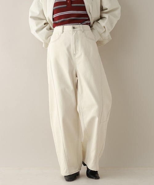 RAGEBLUE（レイジブルー）の「ステッチデザイン/カツラギデニムワイドパンツ/セットアップ対応（デニムパンツ・レディース・ホワイト/ブラック/ピンク・FREE）」の8枚目の写真