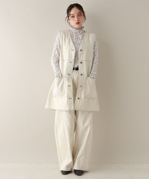 RAGEBLUE（レイジブルー）の「ステッチデザイン/カツラギデニムワイドパンツ/セットアップ対応（デニムパンツ・レディース・ホワイト/ブラック/ピンク・FREE）」の9枚目の写真