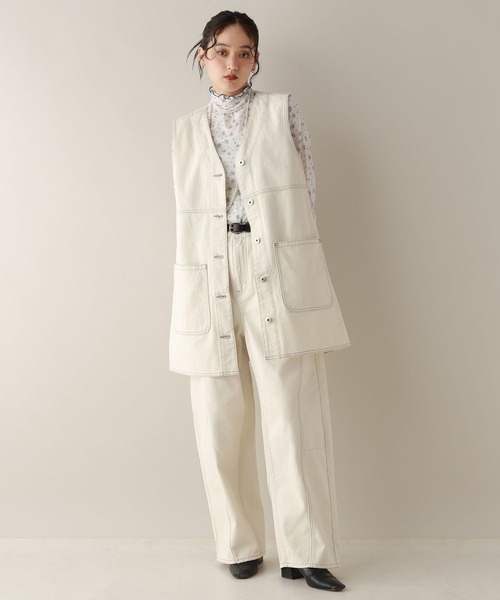 RAGEBLUE（レイジブルー）の「ステッチデザイン/カツラギデニムワイドパンツ/セットアップ対応（デニムパンツ・レディース・ホワイト/ブラック/ピンク・FREE）」の11枚目の写真