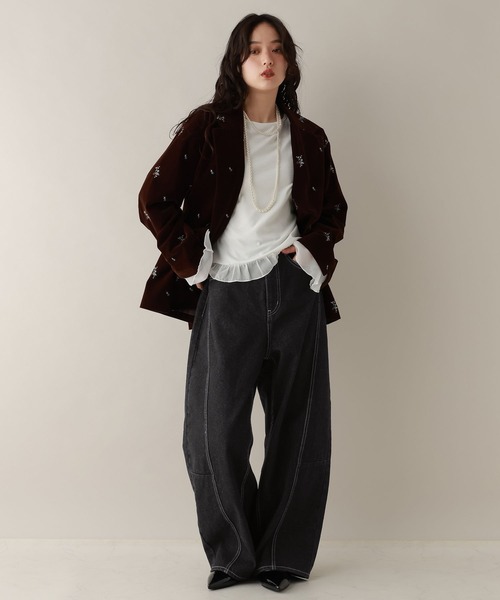 RAGEBLUE（レイジブルー）の「ステッチデザイン/カツラギデニムワイドパンツ/セットアップ対応（デニムパンツ・レディース・ホワイト/ブラック/ピンク・FREE）」の13枚目の写真