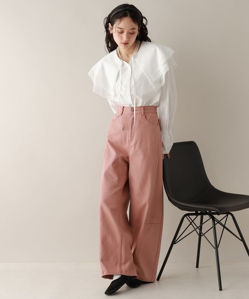 RAGEBLUE（レイジブルー）の「ステッチデザイン/カツラギデニムワイドパンツ/セットアップ対応（デニムパンツ・レディース・ホワイト/ブラック/ピンク・FREE）」の17枚目の写真