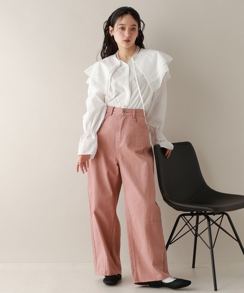 RAGEBLUE（レイジブルー）の「ステッチデザイン/カツラギデニムワイドパンツ/セットアップ対応（デニムパンツ・レディース・ホワイト/ブラック/ピンク・FREE）」の18枚目の写真