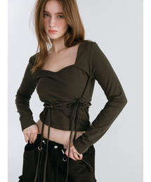 RIBBON HEART NECK T-SHIRT / CHARCOAL