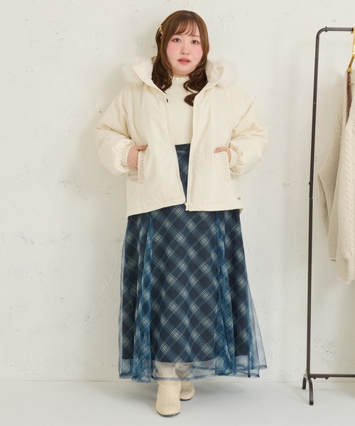 セール】【大きいサイズ】チャーム付き取り外しフードファー中綿