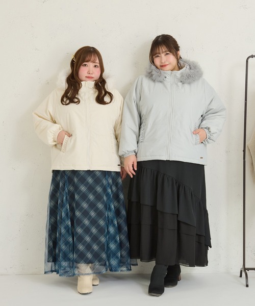 セール】【大きいサイズ】チャーム付き取り外しフードファー中綿