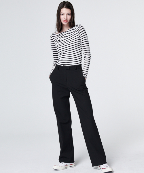 MALOUPE(マロップ)の「2126 ストレッチセミワイドパンツ (ブラック)(スラックス・レディース・ブラック・FREE)」の2枚目の写真