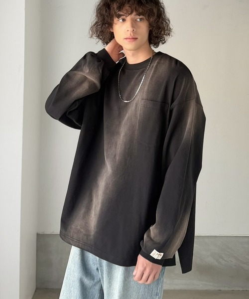 Java(ジャバ)の「《JaVaジャバコラボ》垢抜け!大人のストリートstyleを作る。綿100%スプレーダイオーバーサイズTシャツ(長袖)(Tシャツ/カットソー・メンズ・ライトブルー/ブラック/パープル/ブラウン・LARGE/MEDIUM/X-LARGE)」の18枚目の写真