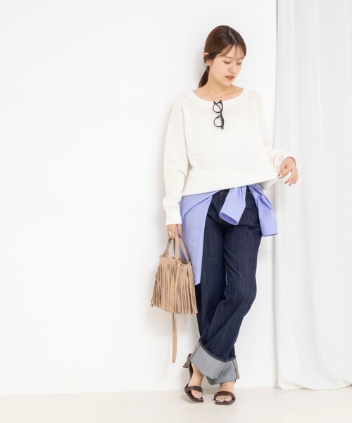 Rie Miller(リエミラー)の「《手洗い可能》ボートネックプルオーバーテープヤーン(ニット/セーター・レディース・ベージュ/ホワイト/ライトブルー/ブラック・38)」の11枚目の写真