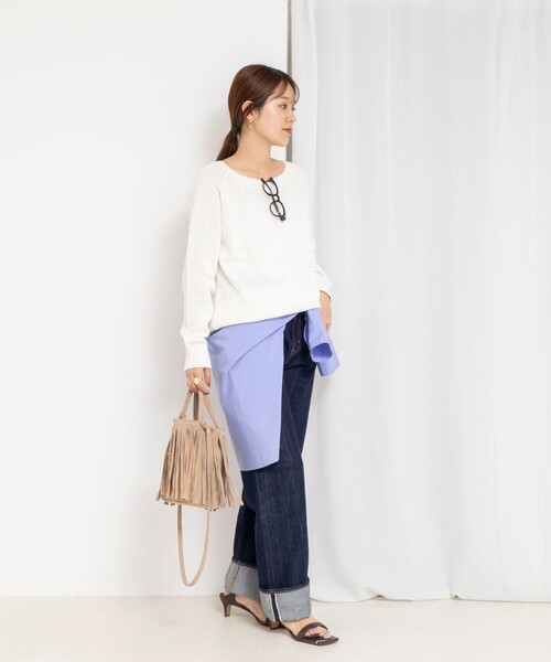 Rie Miller(リエミラー)の「《手洗い可能》ボートネックプルオーバーテープヤーン(ニット/セーター・レディース・ベージュ/ホワイト/ライトブルー/ブラック・38)」の12枚目の写真