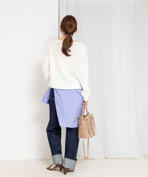 Rie Miller(リエミラー)の「《手洗い可能》ボートネックプルオーバーテープヤーン(ニット/セーター・レディース・ベージュ/ホワイト/ライトブルー/ブラック・38)」の14枚目の写真