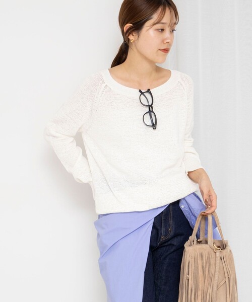 Rie Miller(リエミラー)の「《手洗い可能》ボートネックプルオーバーテープヤーン(ニット/セーター・レディース・ベージュ/ホワイト/ライトブルー/ブラック・38)」の16枚目の写真