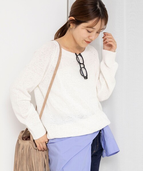 Rie Miller(リエミラー)の「《手洗い可能》ボートネックプルオーバーテープヤーン(ニット/セーター・レディース・ベージュ/ホワイト/ライトブルー/ブラック・38)」の18枚目の写真