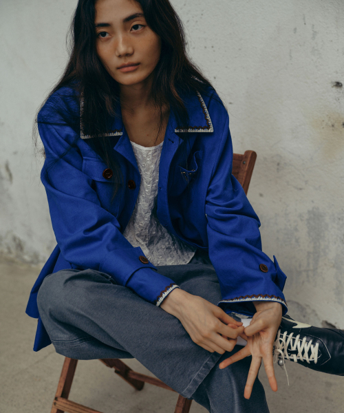 FRITUR(フリーター)の「Embroidery Work Jacket Blue_F243JK02(ナイロンジャケット・レディース・ブルー・S/M/L)」の1枚目の写真